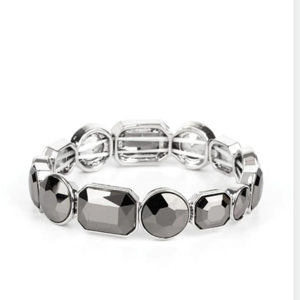 Paparazzi Silver and Black Geometric Bracelet Extra Exposure Fashion Jewelry